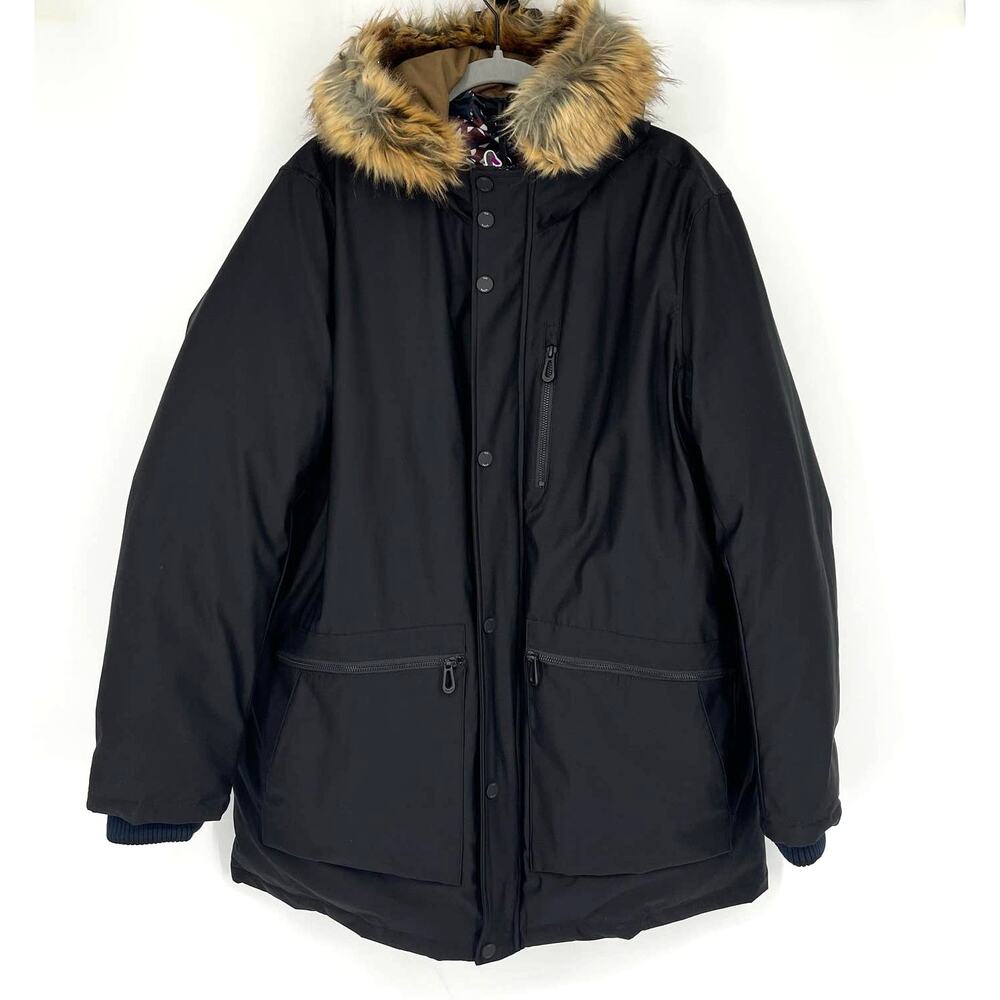 Ted Baker Gouda Hooded‎ Parka Black Size 2XL Faux Fur NEW